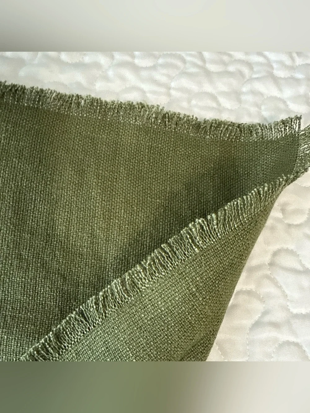 Williams Sonoma California Fringe Square One Linen Napkin Olive Green USA‎ Made